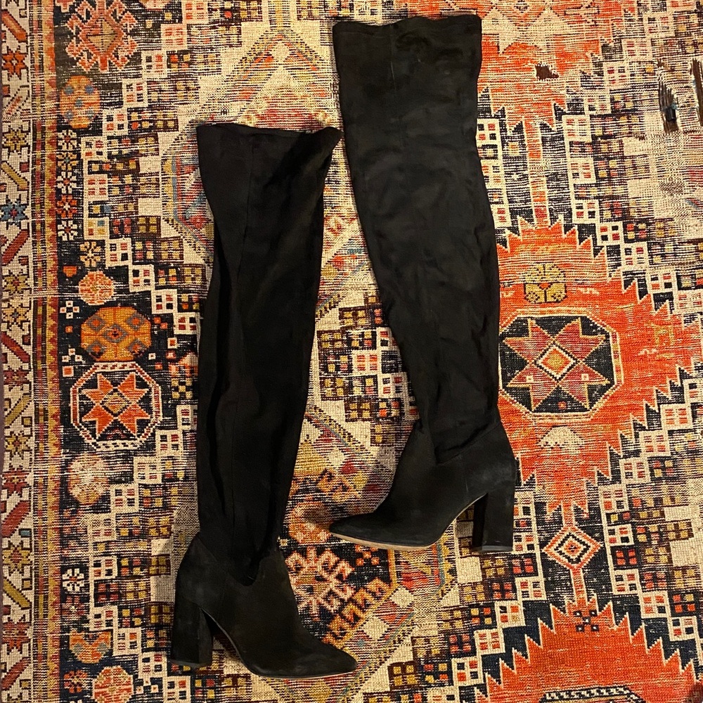 Seychelles Chrysalis Black Leather Suede Over-the-Knee Heeled Boots with Box